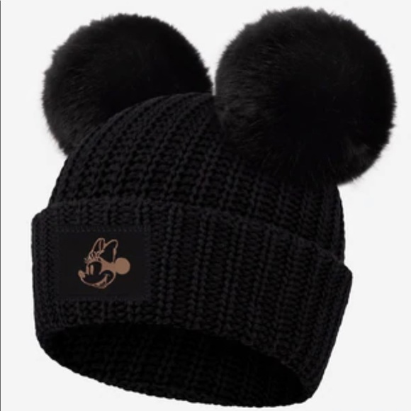 Love Your Melon Accessories - Love Your Melon Minnie Mouse Rose Gold Foil Black Double Pom Beanie